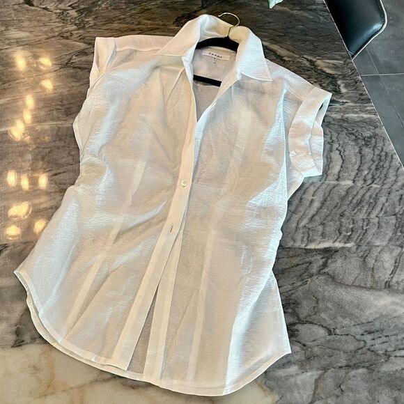 FRAME DENIM Ruched Body Button Down Rolled Sleeve Blouse White - Picture 3 of 4